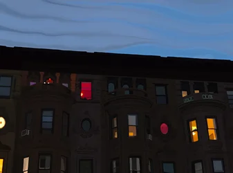 Row Houses With Colorful and Illuminated Windows, Brooklyn