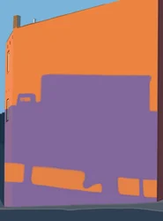Shadow Of Truck from Elevated Highway On Side of Building