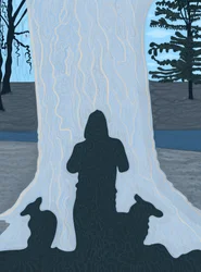 Shadow of Man and Dogs on Large Tree Trunk, Brooklyn