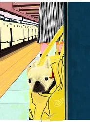 Subway Commuter with Dog In Bag, Brooklyn