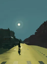 Sun and Woman Walking on Ninth Street