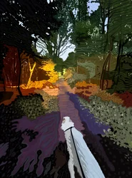 White Dog Walking In Forest