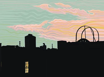 Rooftop and Pointy Clouds at Dusk