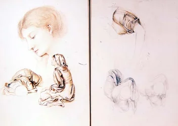 Six studies of female models, two pages from one of the artist