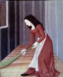 French society in the Middle Ages: A handmaid sweeping