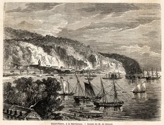 View of Saint Pierre, in Martinique, drawing by Auguste de Berard (1824-1881), to illustrate the voyages to the West Indies, in 1858-1859, by Anthony Trollope (1815-1882). Engraving in Le tour du monde, nouveau journal des voyages Paris