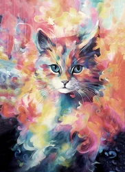 Abstract Painting of a Cat in Bright Vivid Colors