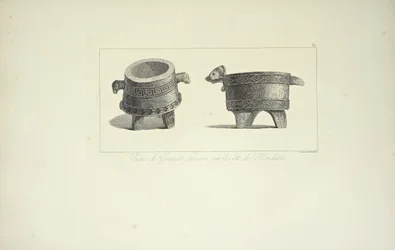 Vases in Granite, Found on the Coast of Honduras, illustration from "Views of the Cordilleras and Monuments of the Indigenous Peoples of America" by Alexander von Humboldt and Aime Bonpland, 1813
