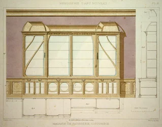 Design for a pastry shop display cabinet, illustration from 