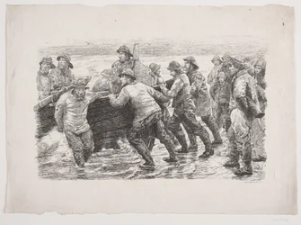 Fishermen Preparing to Launch a Boat