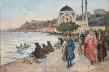 Mafalda on the Banks of the Bosphorus, the Dolmabahce Mosque in the Background