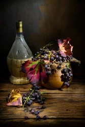 Rustic Wine and Grapes
