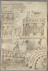 Decorative Study; Verso: Anatomical Studies of Heads