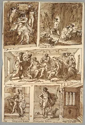 Design after Paintings by Raphael and Paintings in Bologna by Albani, Francia, Parmigianino; Monument Verso: Anatomical Study