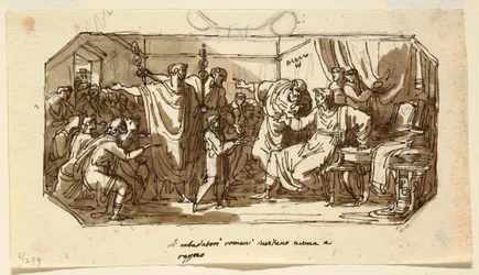 Ceiling Design: Roman Ambassador Asks the Sabine Numa Pompilius to Reign over Rome, Sala di Numa Pompilio, Palazzo Milzetti, Faenza, 1802–05