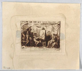 Figural Scene with Artist Drawing Female Figure While Man Watches from Behind
