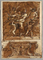 Pope Gregorio VII and Four Angels, Study after Raphael "Persons of the Papacy"; Antique Bench