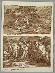Romulus and Remus Suckled by the Wolf; Romulus Dedicates to Jove Feretrius the Spoils of Conquered King Acronius, Two Studies after Carracci