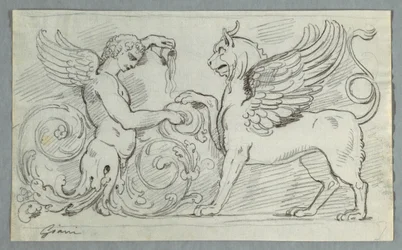 Sculptured Frieze with Half-Figure of Winged Boy and Griffon