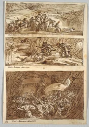 Sketchbook Page, Folio 95: Three Paintings after Giulio Romano; Verso: Lion and Eagle