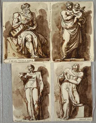 Studies after Four Statues on the Tomb of Julius II, after Michelangelo: Moses; Madonna and Child; Leah, Virtue; Rachel, Religion