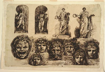 Studies for Four Statues and Seven Masks