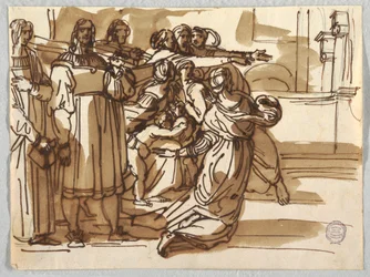 The Prelate and Stool-Bearers and Women near Them in "Expulsion of Heliodorus" after Raphael Sanzio