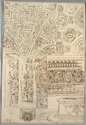 Two Decorative Studies of Ceilings; Verso: Studies of Heads