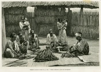 Indigenous people making tobacco. Engraving by Myrbach to illustrate the story 
