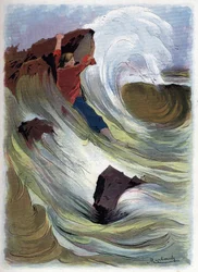 Robinson Crusoe manages to cling to a rock