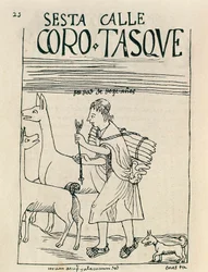 A young man herding llamas and gathering wood (Ink drawing)