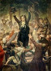 Camille Desmoulins (1760-1794) harangued the patriots in the gardens of the Palais Royal. First scene of the French Revolution in Paris: on 12/07/1789, after the king
