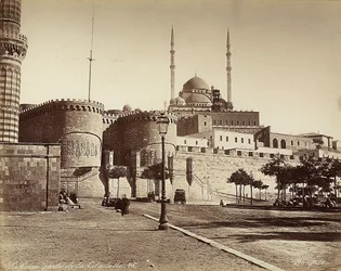 The Bab el-Azab Gate of the Citadel with the Mosque of Muhammad Ali in the Background, Cairo, Egypt