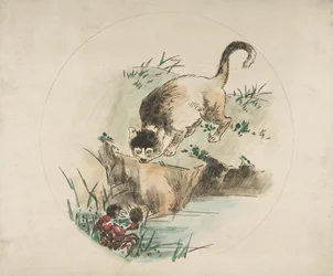 Decoration for a Plate: A Cat Hunting a Crab