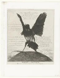 Magpie Standing with Outstretched Wings and Quill on a Globe with Map of Paris