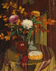 Chrysanthemums and Autumn Foliage