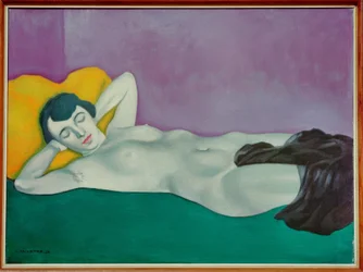 Sleeping Woman on Green Carpet