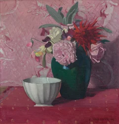 Green vase and white bowl