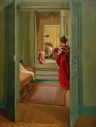 Interior with Woman in Red from Behind