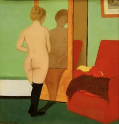 Female nude before a mirrored cabinet