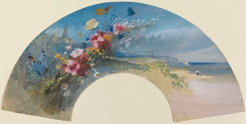 Fan with Wildflowers and Butterflies against the Norman Coast