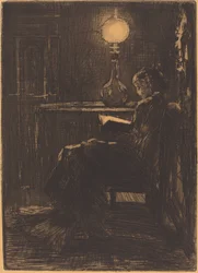 Woman Reading by Lamplight, 1879