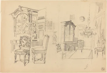 Two Studies of an Interior with Furniture