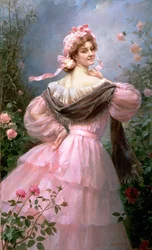 Elegant Woman in a Rose Garden