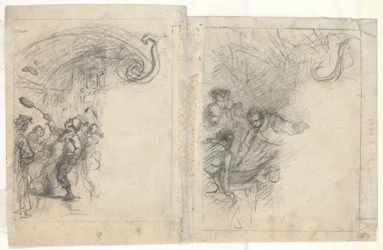 Chef Tossing Pancakes and Group of Four Men