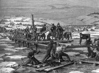 Pontoniers of Napoleonic Army Crossing the Berezina