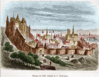 The city of Dieppe with its castle (Seine Maritime) in Normandy in 1489.