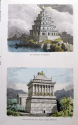 The Great Lighthouse of Alexandria and the Mausoleum at Halicarnassus, from a series of the Seven Wonders of the World published in Munchener Bilderbogen, 1886