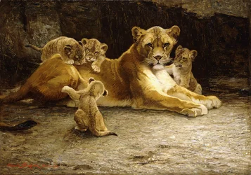 A Lioness with her Cubs
