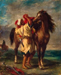 A Moroccan Saddling His Horse, 1855